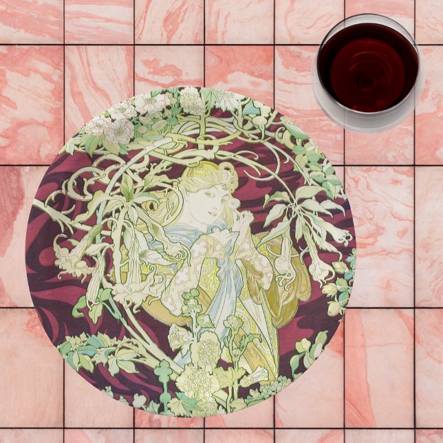Femme à marguerite - Mucha daisy textile repro Paper Plates (Creator Uploaded)
