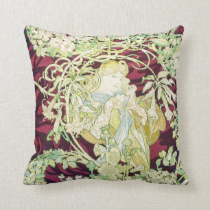 Femme à marguerite - Mucha daisy textile repro Throw Pillow
