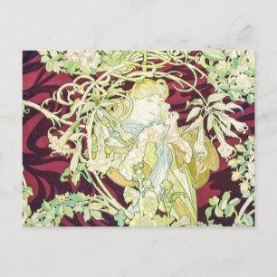 Femme à marguerite - Mucha textile repro Christmas Holiday Postcard