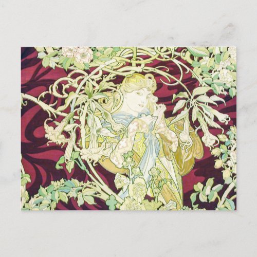 Femme  marguerite _ Mucha textile repro Christmas Holiday Postcard