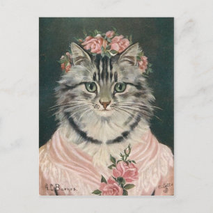 Femme couronne roses chat postcard