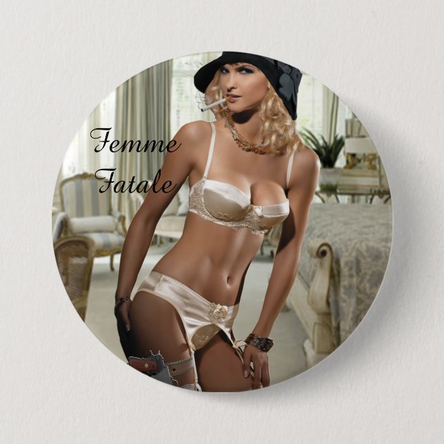 Femme Fatale 1920's - Smoking and Guns Pinback Button (Front)