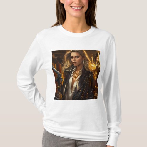 Femme Fatale Mafia Boss Lady in Leather Jacket an T_Shirt