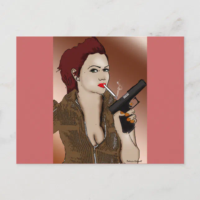 Femme Fatale Smoking And Guns Postcard Zazzle