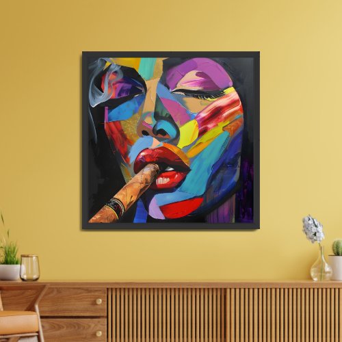 Femme Fatale Trippy Cigar Smoke Abstract Cubism Framed Art