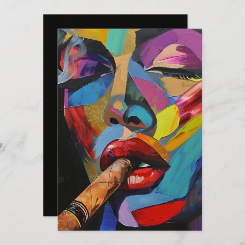 Femme Fatale Trippy Cigar Smoke Abstract Cubism Invitation