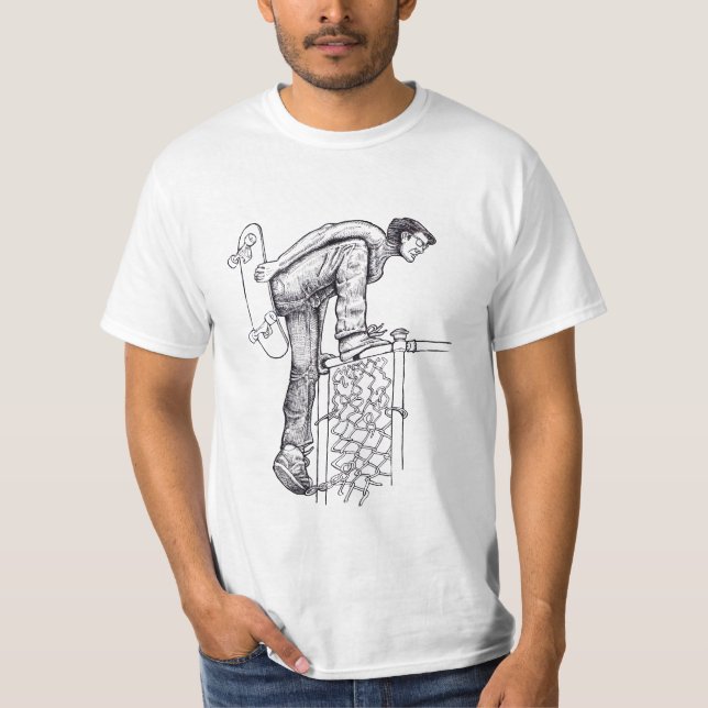 Fence Climber Skateboarder T-Shirt (Front)