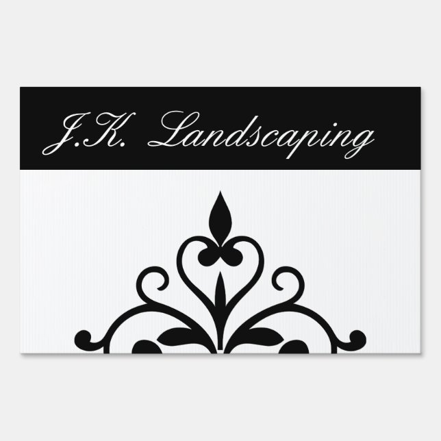 Fence Lawn Sign Iron Gate Landscaping Black White (Front)