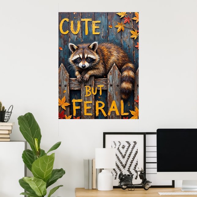 Fence Line Bandit: A Raccoon's Autumn Visit Poster (Home Office)