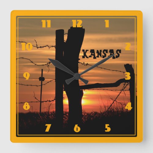 Fence Line Sunset Silhouette Square Wall Clock