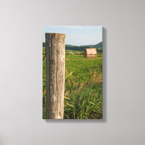 Fence Post and Hay Bales Canvas Print