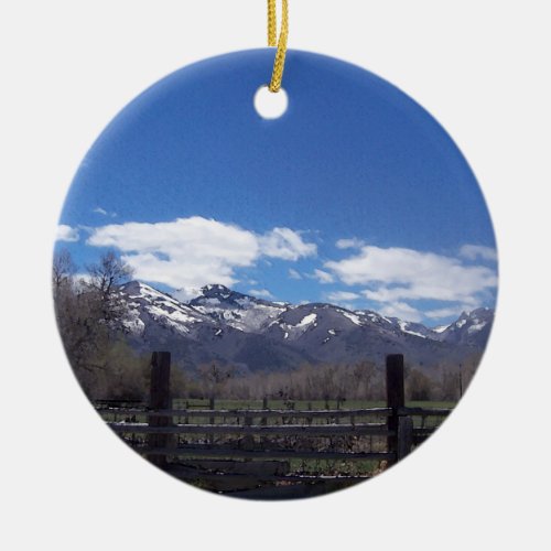 Fence to Ruby Mountains Ceramic Ornament