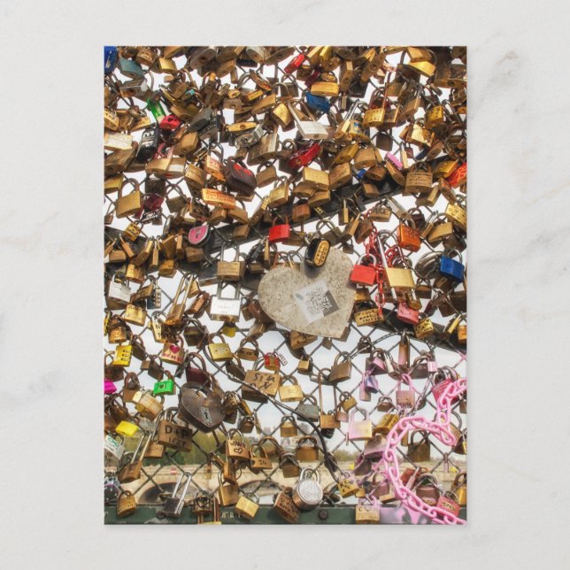 Fence with padlocks of love photography postcard (Front)