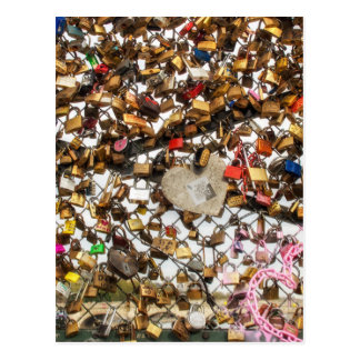 Fence with padlocks of love photography postcard