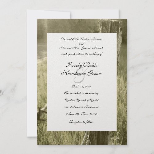 Fencepost and Barbed Wire Rustic Wedding Invite
