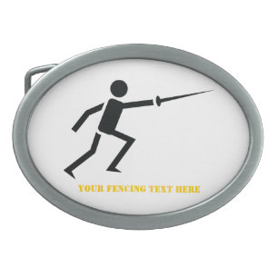 Fencer black silhouette with sword fencing custom belt buckle