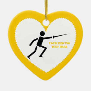 Fencer black silhouette with sword fencing custom ceramic ornament