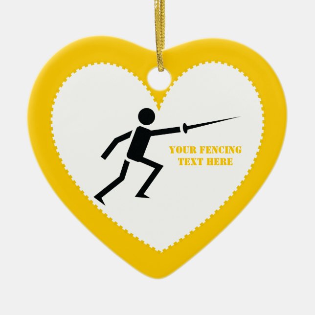Fencer black silhouette with sword fencing custom ceramic ornament (Front)