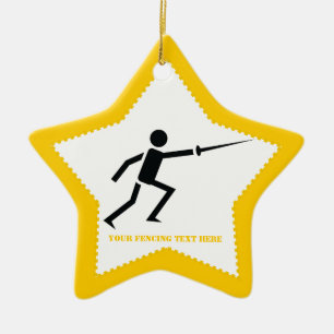 Fencer black silhouette with sword fencing custom ceramic ornament