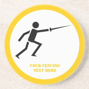 Fencer black silhouette with sword fencing custom drink coaster