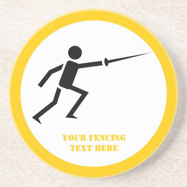 Fencer black silhouette with sword fencing custom drink coaster (Front)
