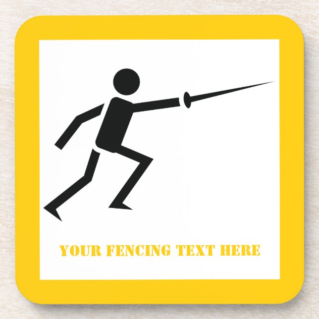 Fencer black silhouette with sword fencing custom drink coaster (Front)