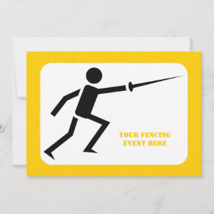 Fencer black silhouette with sword fencing custom invitation