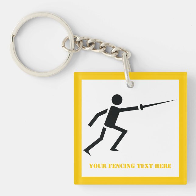 Fencer black silhouette with sword fencing custom keychain (Front)