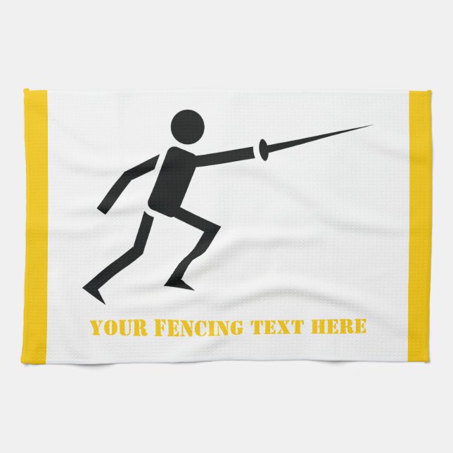 Fencer black silhouette with sword fencing custom kitchen towel (Horizontal)
