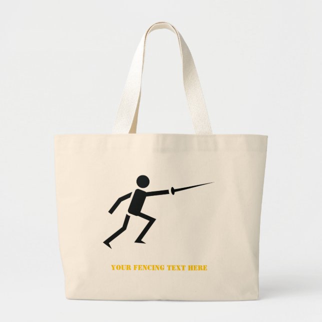 Fencer black silhouette with sword fencing custom large tote bag (Front)