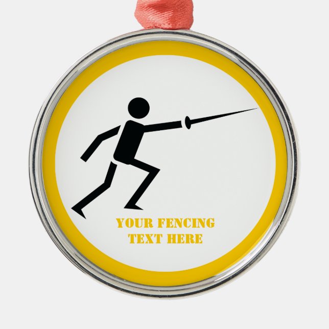 Fencer black silhouette with sword fencing custom metal ornament (Front)