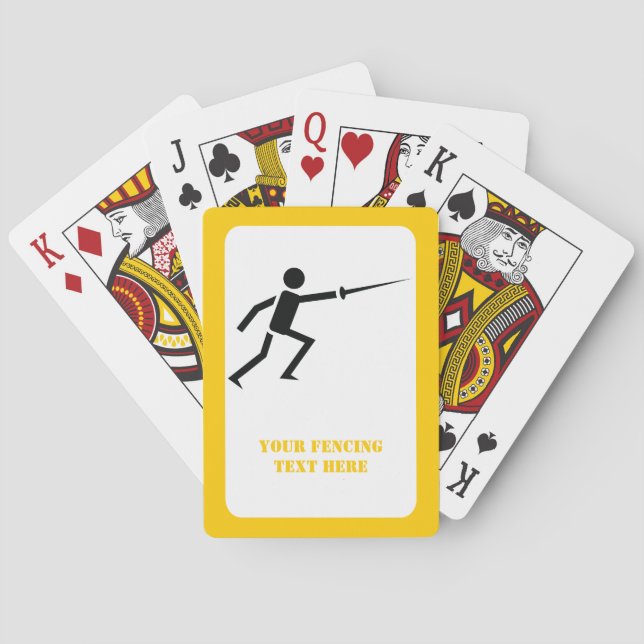 Fencer black silhouette with sword fencing custom poker cards (Back)