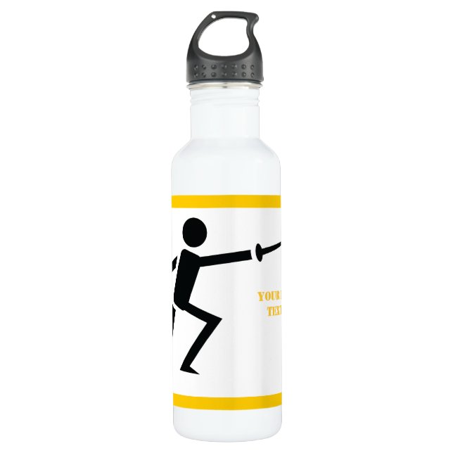 Fencer black silhouette with sword fencing custom water bottle (Front)