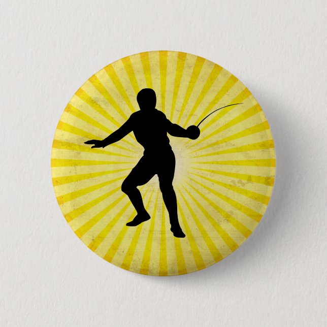 Fencer; Fencing; yellow Pinback Button (Front)