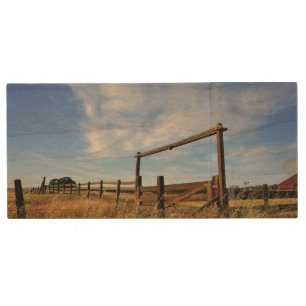 Fences in Field Wood USB Flash Drive