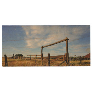 Fences in Field Wood USB Flash Drive