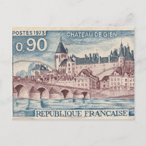 Fench castle de Gien postage stamp Postcard