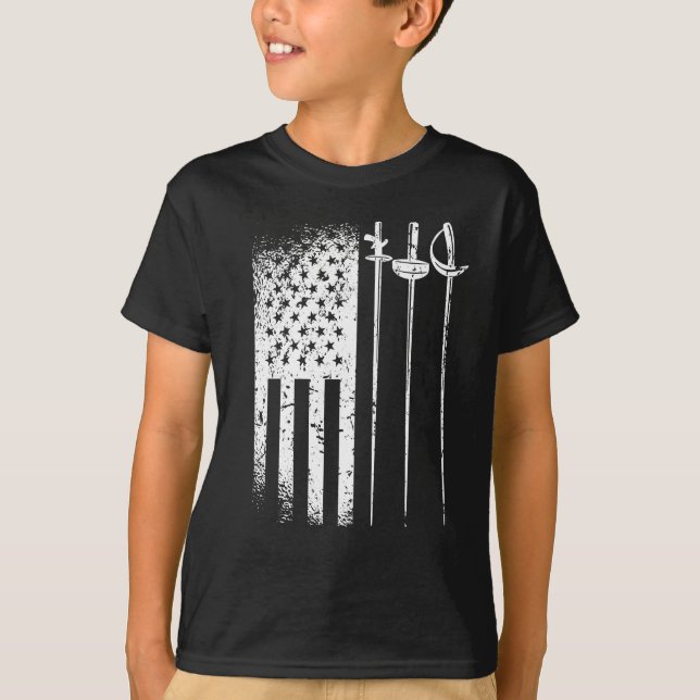 Fencing America Flag July 4 foil epee saber T-Shirt (Front)