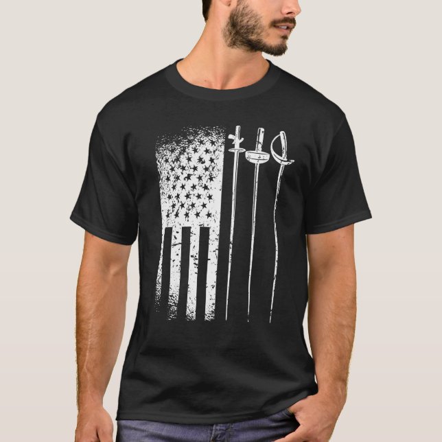 Fencing America Flag July 4 foil epee saber T-Shirt (Front)