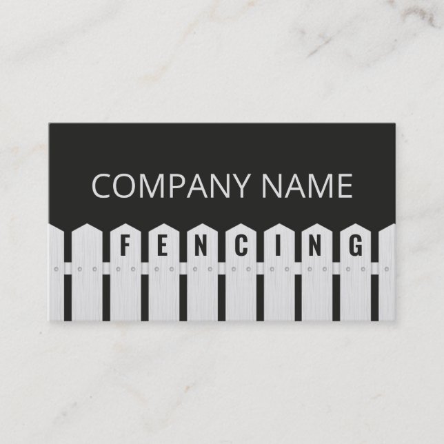 Fencing and Garden Services White Fence Black Business Card (Front)