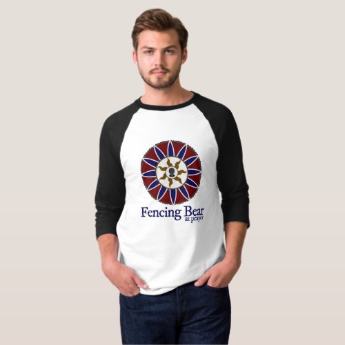 Fencing Bear at Prayer Mandala Logo With Text T_Shirt