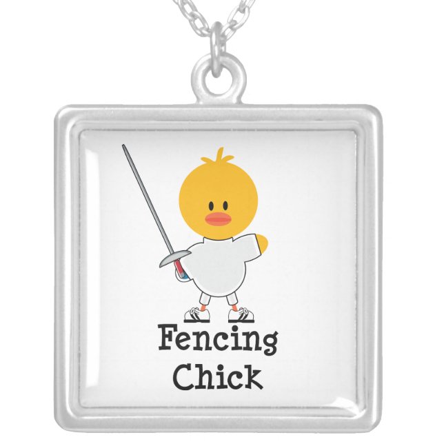 Fencing Chick Sterling Silver Necklace (Front)