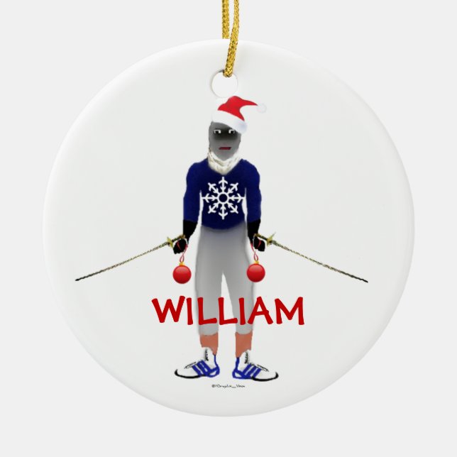Fencing Christmas Custom Ceramic Ornament (Front)