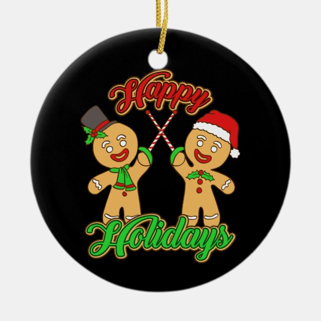 Fencing Christmas Gingerbread Men Holiday Xmas Ceramic Ornament (Front)