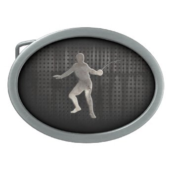Fencing; Cool Black Oval Belt Buckle by SportsWare at Zazzle