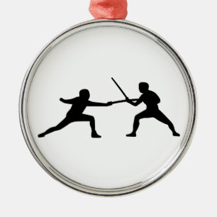 Fencing fencer couple metal ornament