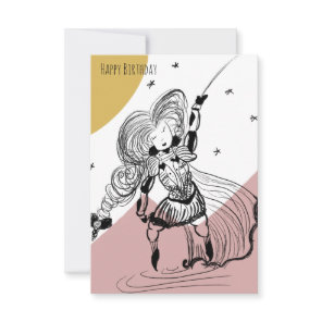 Fencing Girl Doodle Illustration Medieval Birthday Card