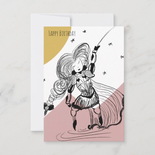 Fencing Girl Doodle Illustration Medieval Birthday Card