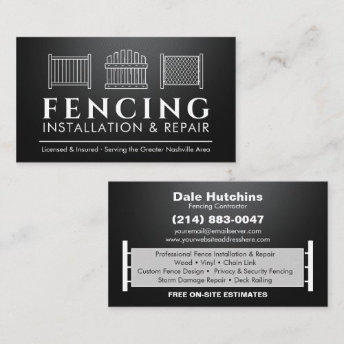 Fencing Installation Repair Services Business Card
