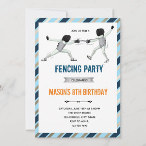 Fencing party theme birthday invitation